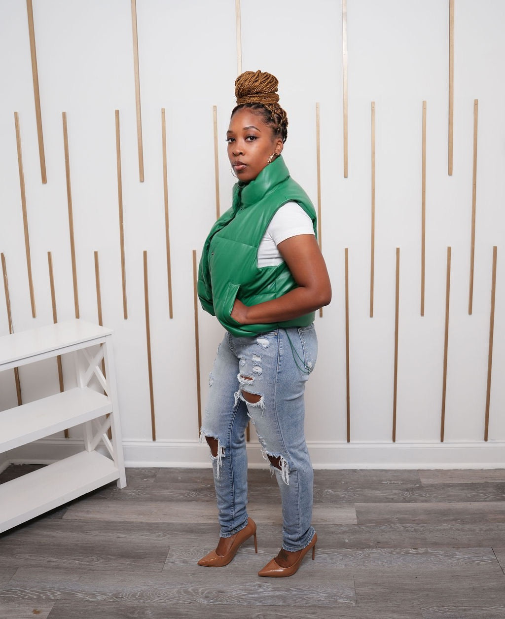 Oona Faux Leather Kelly Green Vest