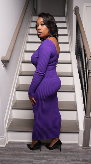 Aurora Purple Classic V-Neck Dress