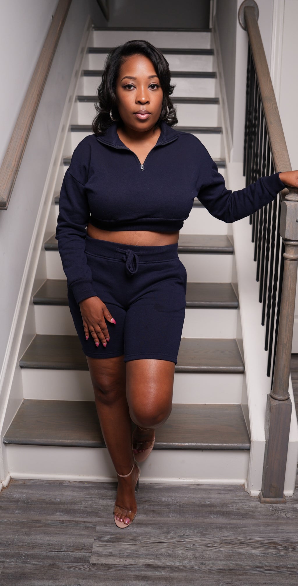 Cora Navy Fleece Cropped Set