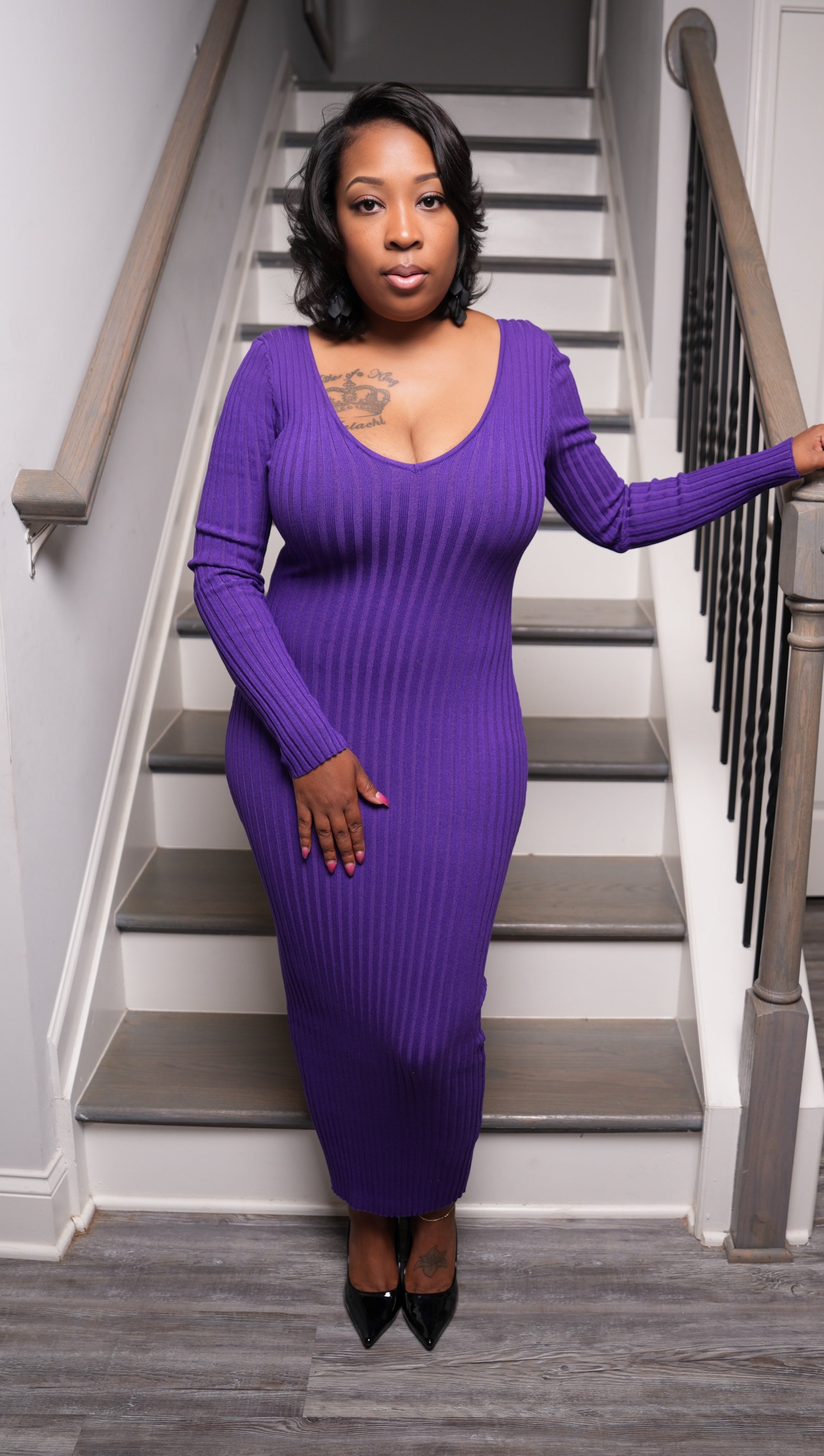 Aurora Purple Classic V-Neck Dress