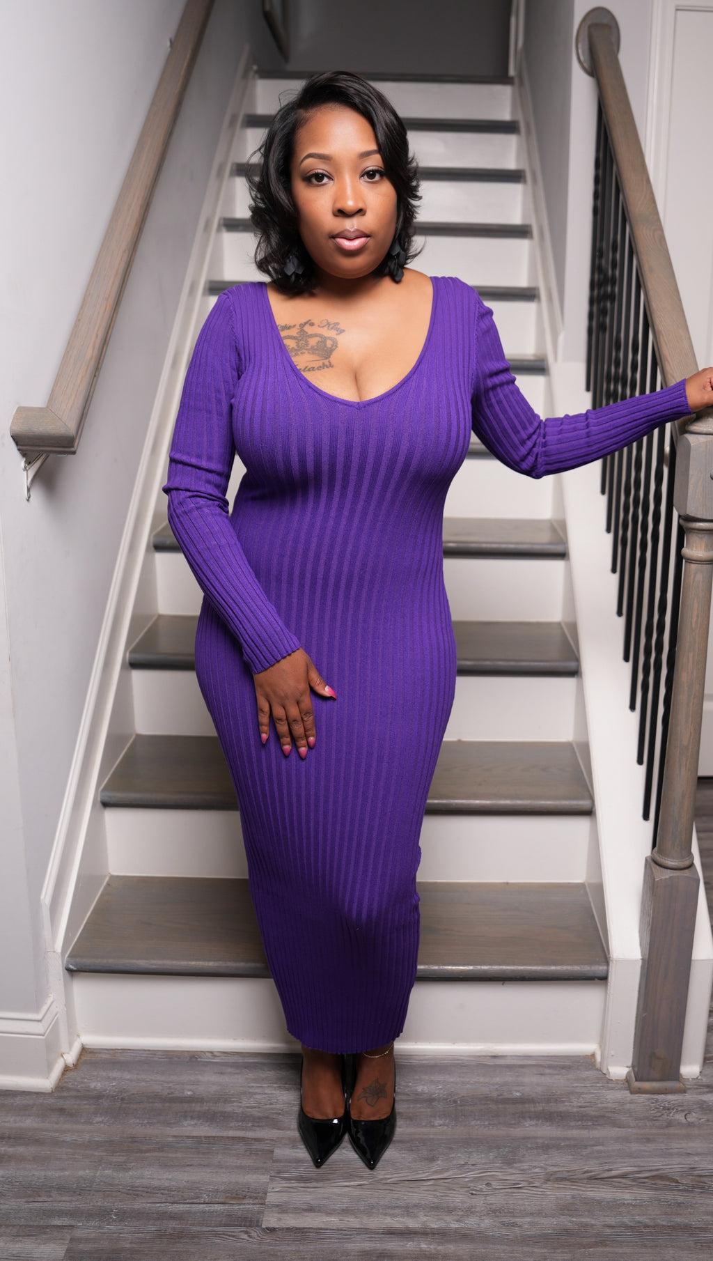 Aurora Purple Classic V-Neck Dress