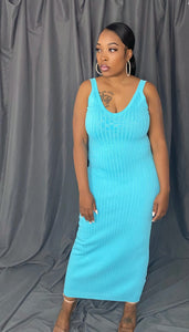 Claire Blue Ribbed Dress