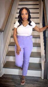 Leia Lavender High Waisted Belted Pants