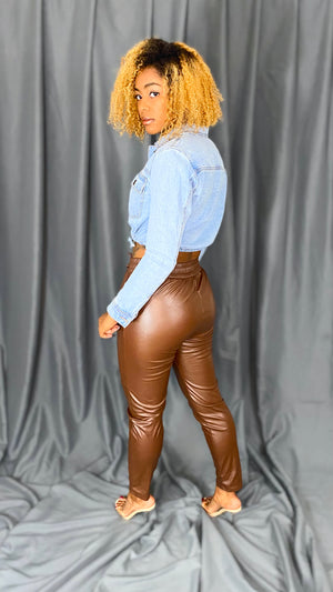 Savannah Brown Faux Leather Pants