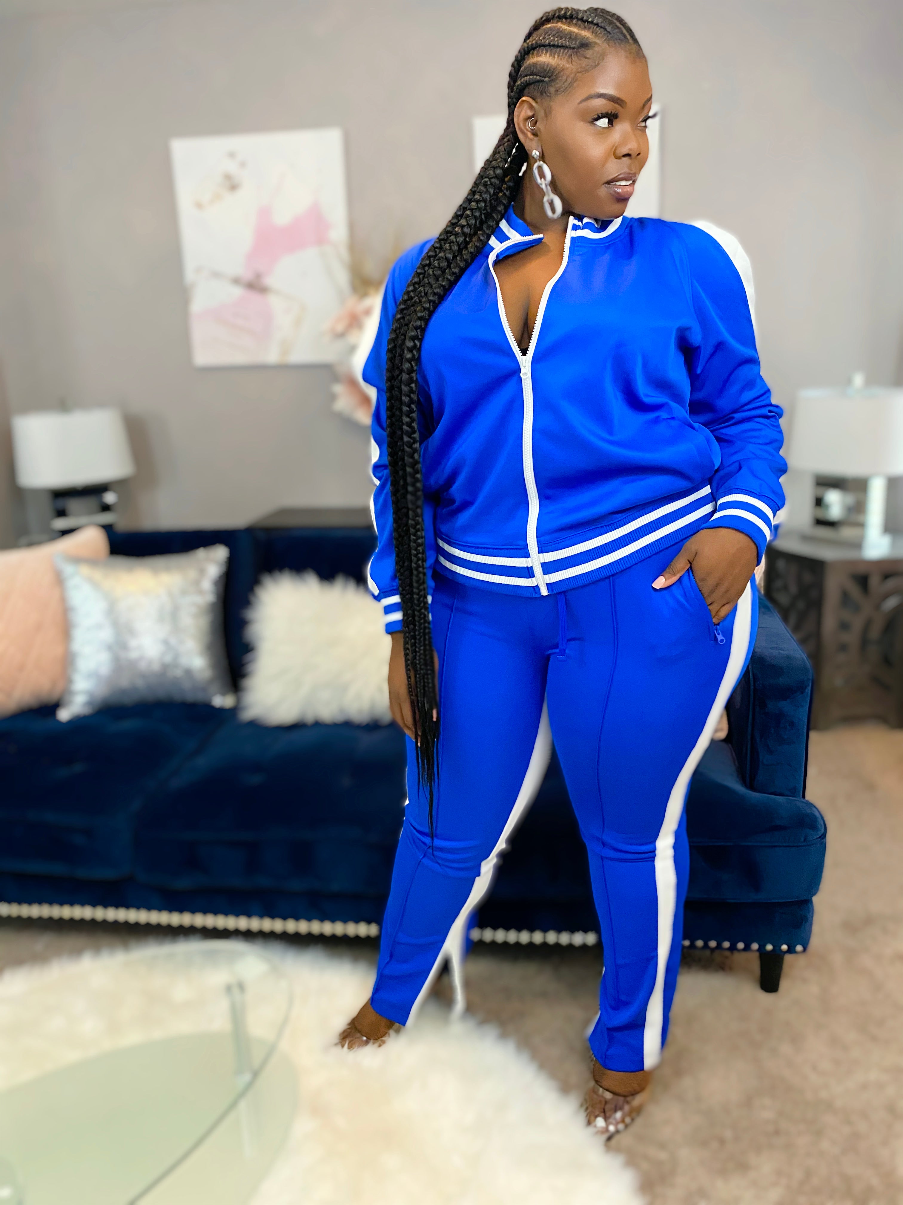 Curvy Royal Blue Outdo Me Track Suit